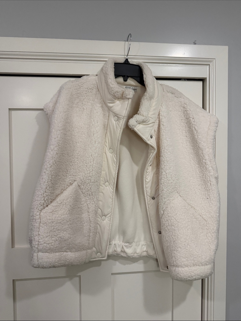 P.J. Salvage Cream Sherpa Snap-Front Vest